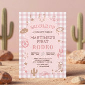 ギンガムピンクの女の子　私の初めてのロデオ　カウガール誕生日 招待状