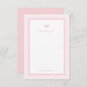 ギンガムピンクの弓ベビーシャワー サンキューカード (正面/裏面)