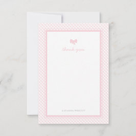 ギンガムピンクの弓ベビーシャワー サンキューカード
