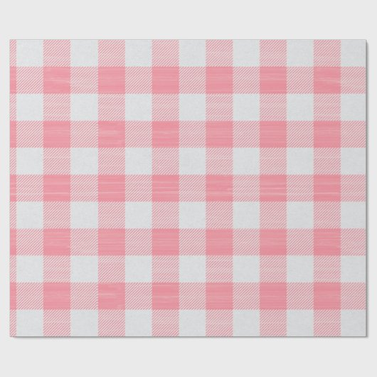 ギンガムピンクの格子状ガーリーの赤ちゃん女の子シャワーかわいい ラッピングペーパー (フラット)
