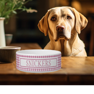 ギンガムピンクパーソナライズされたの格子名 ボウル