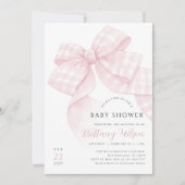 ギンガムピンクボウベビーシャワー招待状 招待状 (正面)