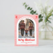 ギンガムピンクレッドクリスマスカスタムクリスマスアーチ3写真 シーズンポストカード (スタンド正面)