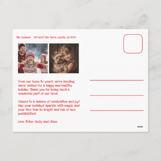 ギンガムピンクレッドクリスマスカスタムクリスマスアーチ3写真 シーズンポストカード (裏面)