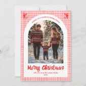 ギンガムピンクレッドクリスマスカスタムクリスマスアーチ5写真 シーズンカード (正面)