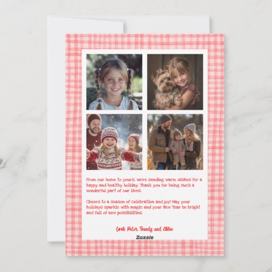 ギンガムピンクレッドクリスマスカスタムクリスマスアーチ5写真 シーズンカード (裏面)