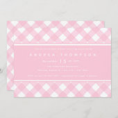 ギンガムピンク |ガールベイビーシャワー招待状 招待状 (正面/裏面)