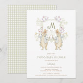 ギンガムピーターうさぎの crest ツインズベイビーシャワー 招待状 (正面/裏面)