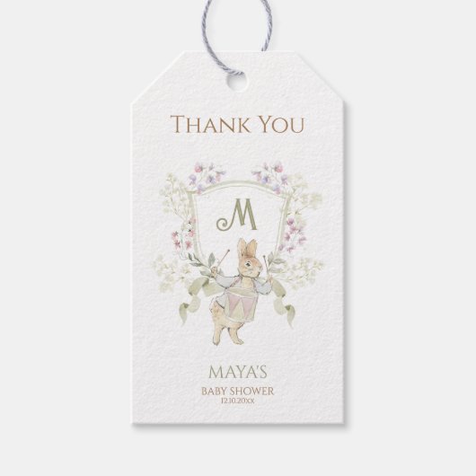 ギンガムピーターうさぎモノグラム赤ちゃんシャワー ギフトタグ (正面)