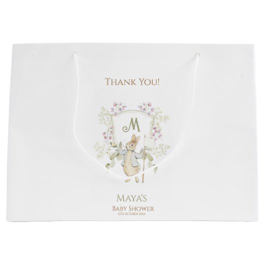 ギンガムピーターうさぎモノグラム赤ちゃんシャワー ラージペーパーバッグ (正面)