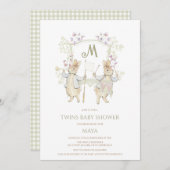 ギンガムピーターうさぎ紋双生児シャワー 招待状 (正面/裏面)