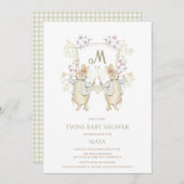 ギンガムピーターうさぎ紋双生児シャワー 招待状 (正面/裏面)