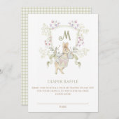 ギンガムピーターうさぎ赤ちゃんシャワーおむつラッフル 招待状 (正面/裏面)