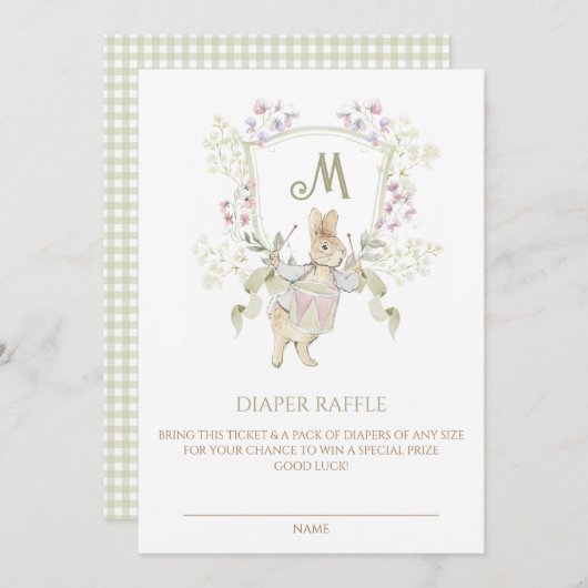 ギンガムピーターうさぎ赤ちゃんシャワーおむつラッフル 招待状 (正面/裏面)