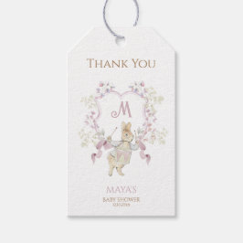 ギンガムピーターザラビットピンクのモノグラムベビーシャワー ギフトタグ