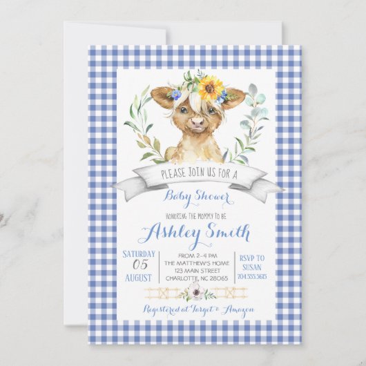 ギンガムファームの赤ちゃんシャワーの招待 招待状 (正面)