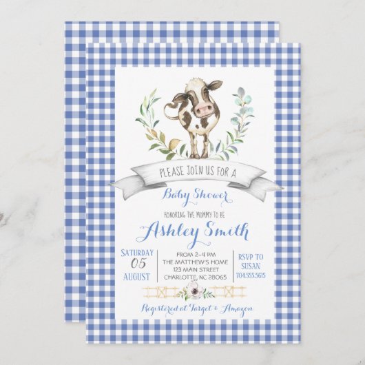 ギンガムファームの赤ちゃんシャワーの招待 招待状 (正面/裏面)