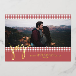 ギンガムファームハウスレッドクリスマスファミリーフォト 箔シーズンカード