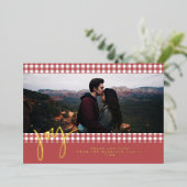 ギンガムファームハウスレッドクリスマスファミリーフォト 箔シーズンカード (立ち正面)