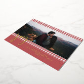 ギンガムファームハウスレッドクリスマスファミリーフォト 箔シーズンカード (回転した状態)