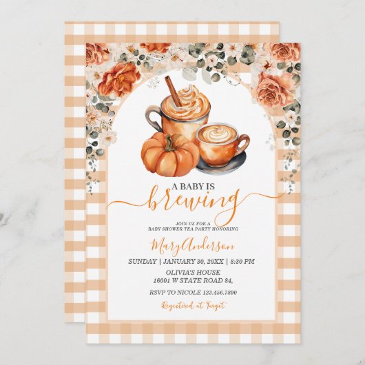 ギンガムフローラAベビーがカボチャのスパイスを醸造している 招待状 (正面/裏面)