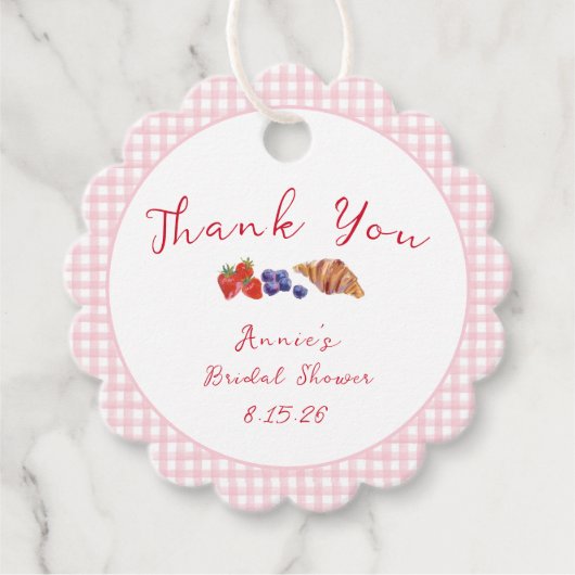 ギンガムブランチブライダルシャワーサンキューライトピンク フェイバータグ (正面)