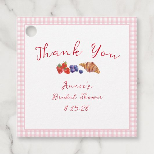 ギンガムブランチブライダルシャワーライトピンクサンキュー フェイバータグ (正面)