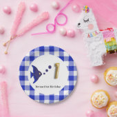ギンガムブルーフィッシュ&バルーン1st誕生日 ペーパープレート (パーティー)