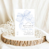 ギンガムブルーボウベビーシャワー招待状 招待状