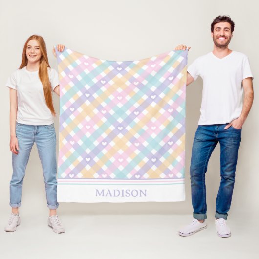 ギンガムプレイズハートシームレスパターン フリースブランケット (インサイチュ)