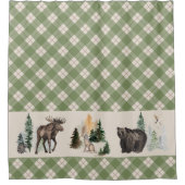 ギンガムプレイドウォーター色ウッドランド動物林 シャワーカーテン (正面)