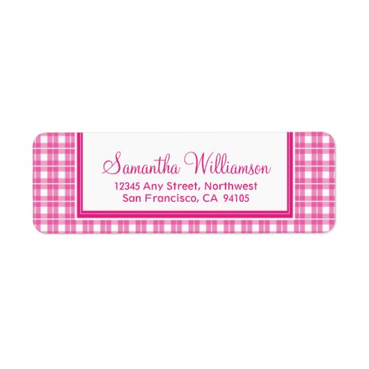 ギンガムプレイド差出人住所ラベル(明るい赤紫色) ラベル (正面)