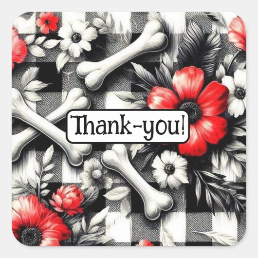 ギンガムプレイド白黒レッド感謝していフローラ-you スクエアシール (正面)