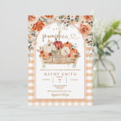 ギンガムベビーシャワーの途中に少しカボチャがある 招待状 (スタンド正面)