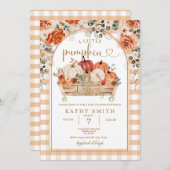 ギンガムベビーシャワーの途中に少しカボチャがある 招待状 (正面/裏面)