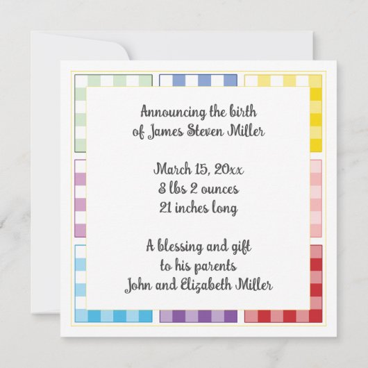 ギンガムベビー誕生発表信仰ベース カード (裏面)