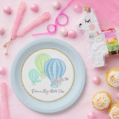 ギンガムホットエアバルーンベビーブルー ペーパープレート (パーティー)