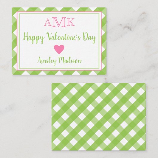 ギンガムモノグラムバレンタイン教室カード ノートカード (正面/裏面)