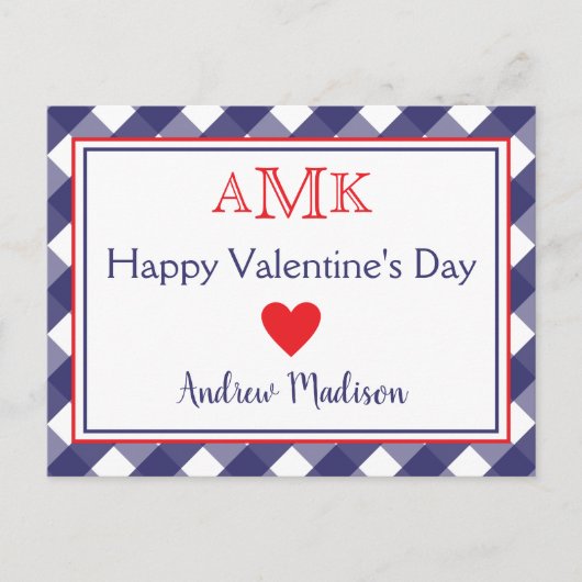 ギンガムモノグラムバレンタイン教室カード ポストカード (正面)