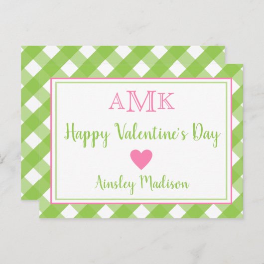ギンガムモノグラムパーソナライズされたバレンタインデーのカード ポストカード (正面/裏面)