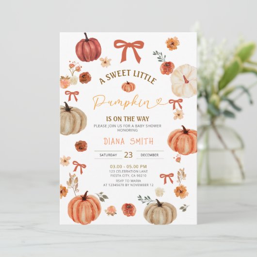 ギンガムリトルカボチャ素朴ベビーシャワー招待状 招待状 (スタンド正面)