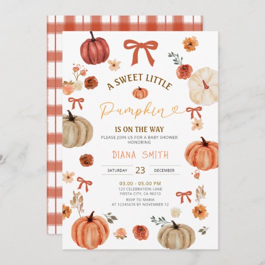 ギンガムリトルカボチャ素朴ベビーシャワー招待状 招待状 (正面/裏面)