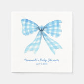 ギンガムリボンブルーボウ男の赤ちゃんシャワーナプキンズ スタンダードカクテルナプキン (正面)