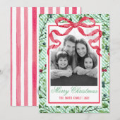 ギンガムリボン ボタニカル クリスマスカード 招待状 (正面/裏面)