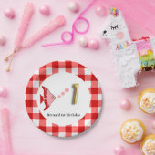 ギンガムレッドフィッシュ&バルーン1歳の誕生日 ペーパープレート (パーティー)