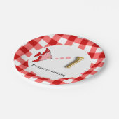 ギンガムレッドフィッシュ&バルーン1歳の誕生日 ペーパープレート (アングル)