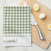 ギンガムレースとハイランドグリーンの名前 キッチンタオル (四つ折り)