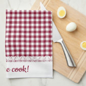 ギンガムレースとブルゴーニュ・レッドの名前 キッチンタオル (四つ折り)