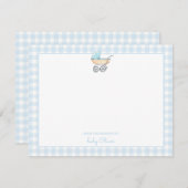 ギンガム付き青いベビーカー縁ど男の赤ちゃん サンキューカード (正面/裏面)