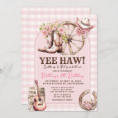 ギンガム女性のカーボーイウェスタン8TH誕生日 招待状 (正面/裏面)